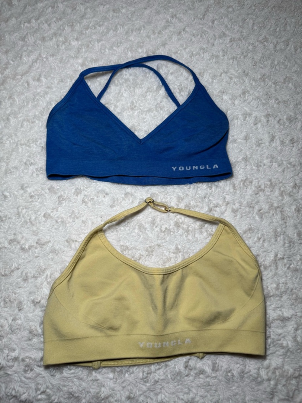 YoungLA Dual Seamless Sports Bras in Blue and Pale Yellow
